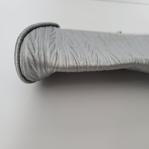 Beautiful Vintage Evening Clutch Bag Purse Silver Crimped Fabric Chain Strap - Picture 6 of 8